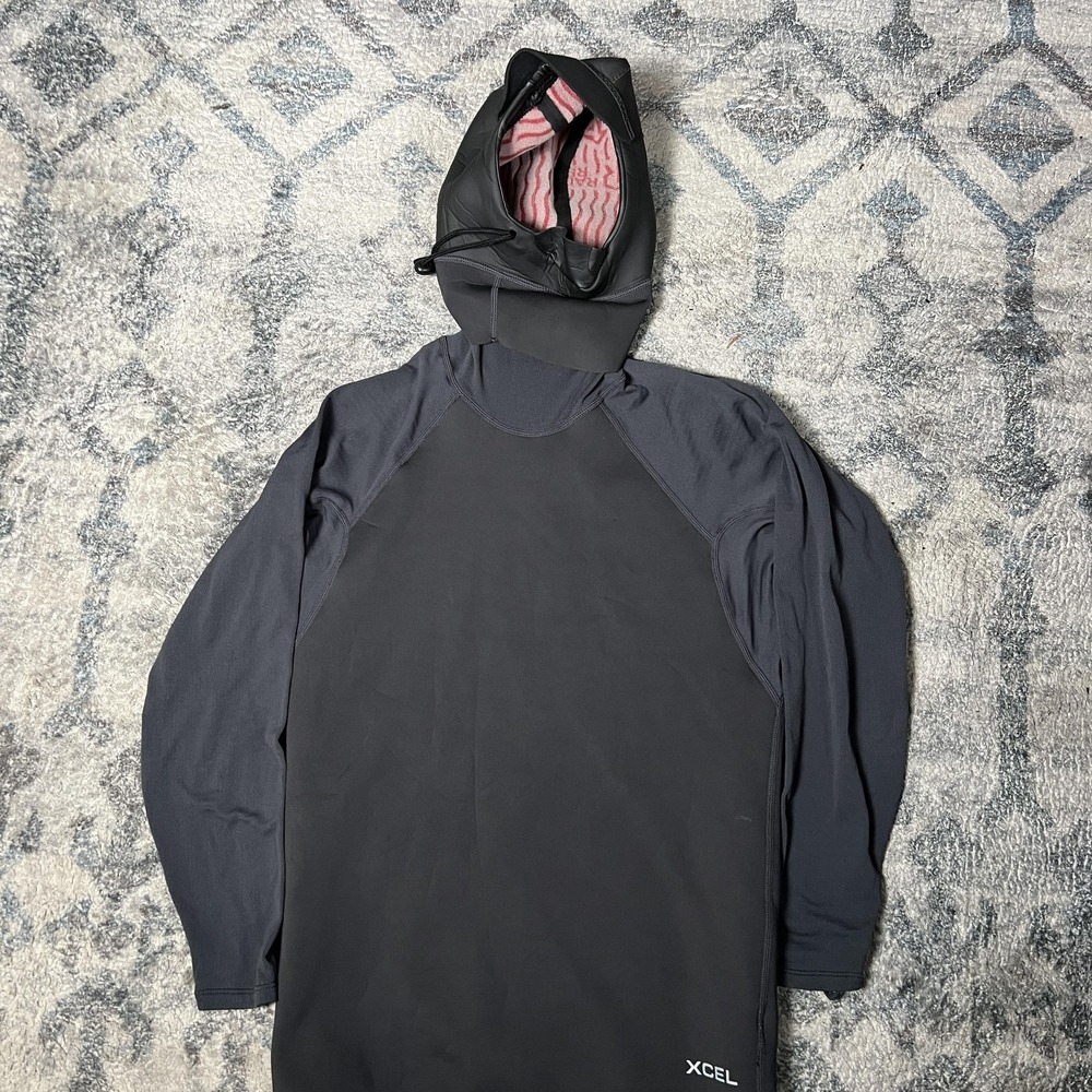 Xcel Radiant Rebound Hooded Wetsuit Top Mens Medium Black Surf Shirt Rashguard